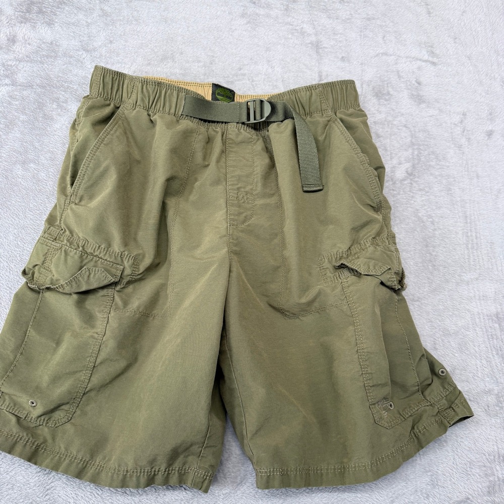 Timberland Cargo Shorts Mens Medium Olive Green Integrated Belt Mesh Lining